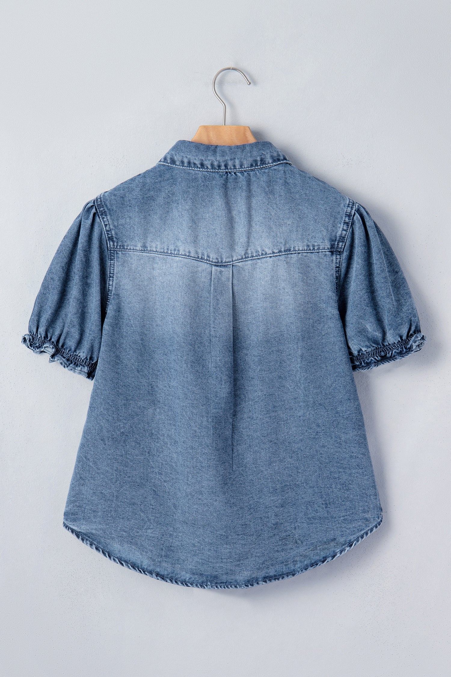 Denim Frilled Short Sleeve Snap Button Shirt