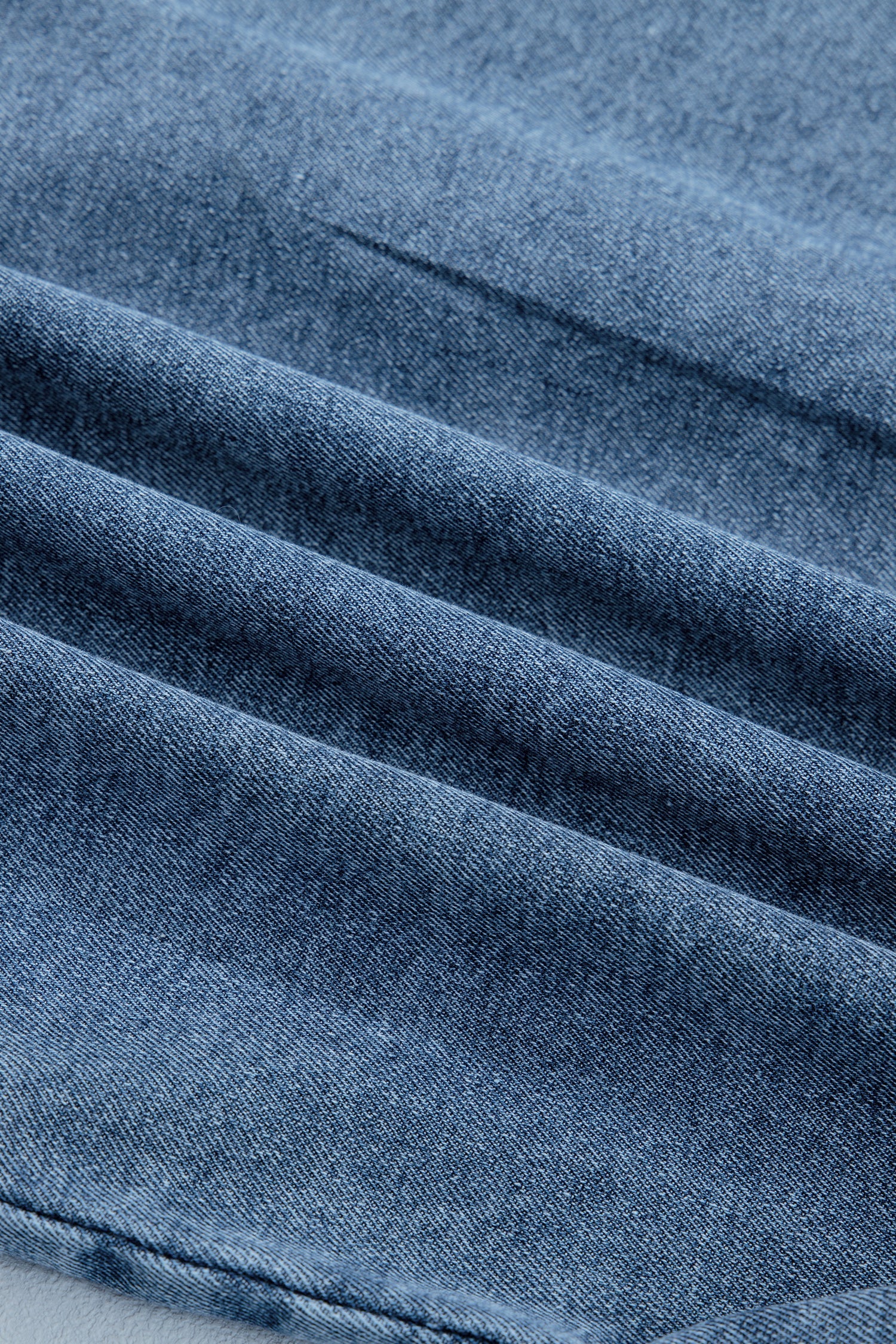 Denim Frilled Short Sleeve Snap Button Shirt