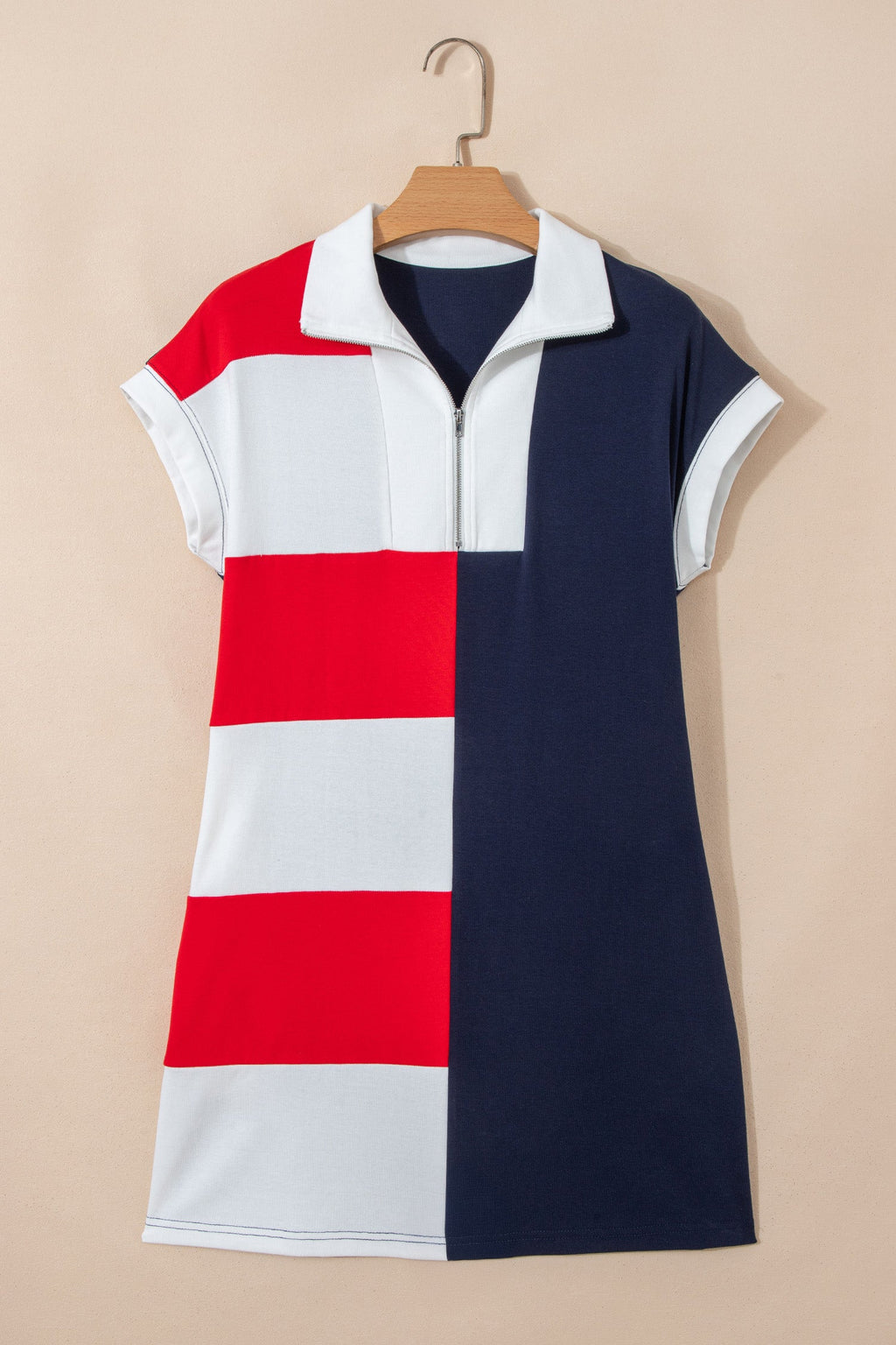 Americana Colorblock Stripe Zip Collar Mini Dress
