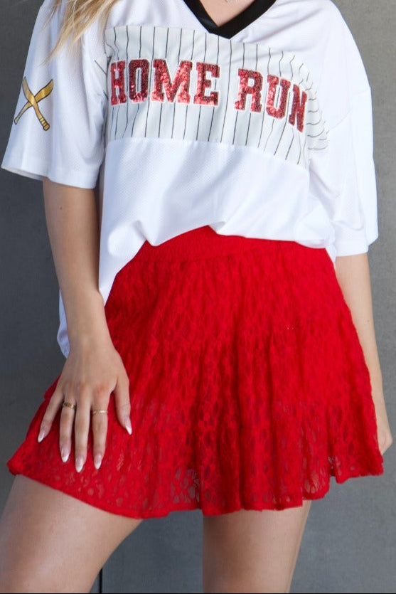 Lace Skirt with Shorts, Red