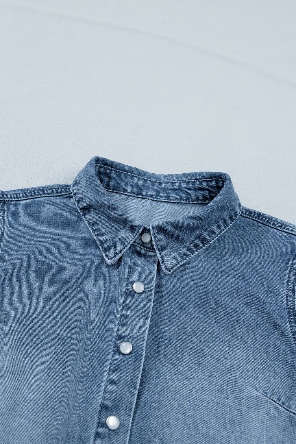 Denim Frilled Short Sleeve Snap Button Shirt